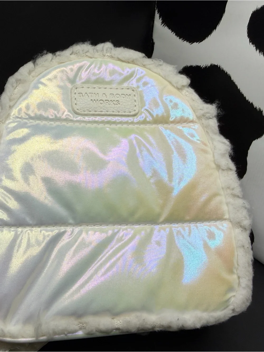 NWT Bath & Body Works White Iridescent Ultra Mini Puffer Backpack